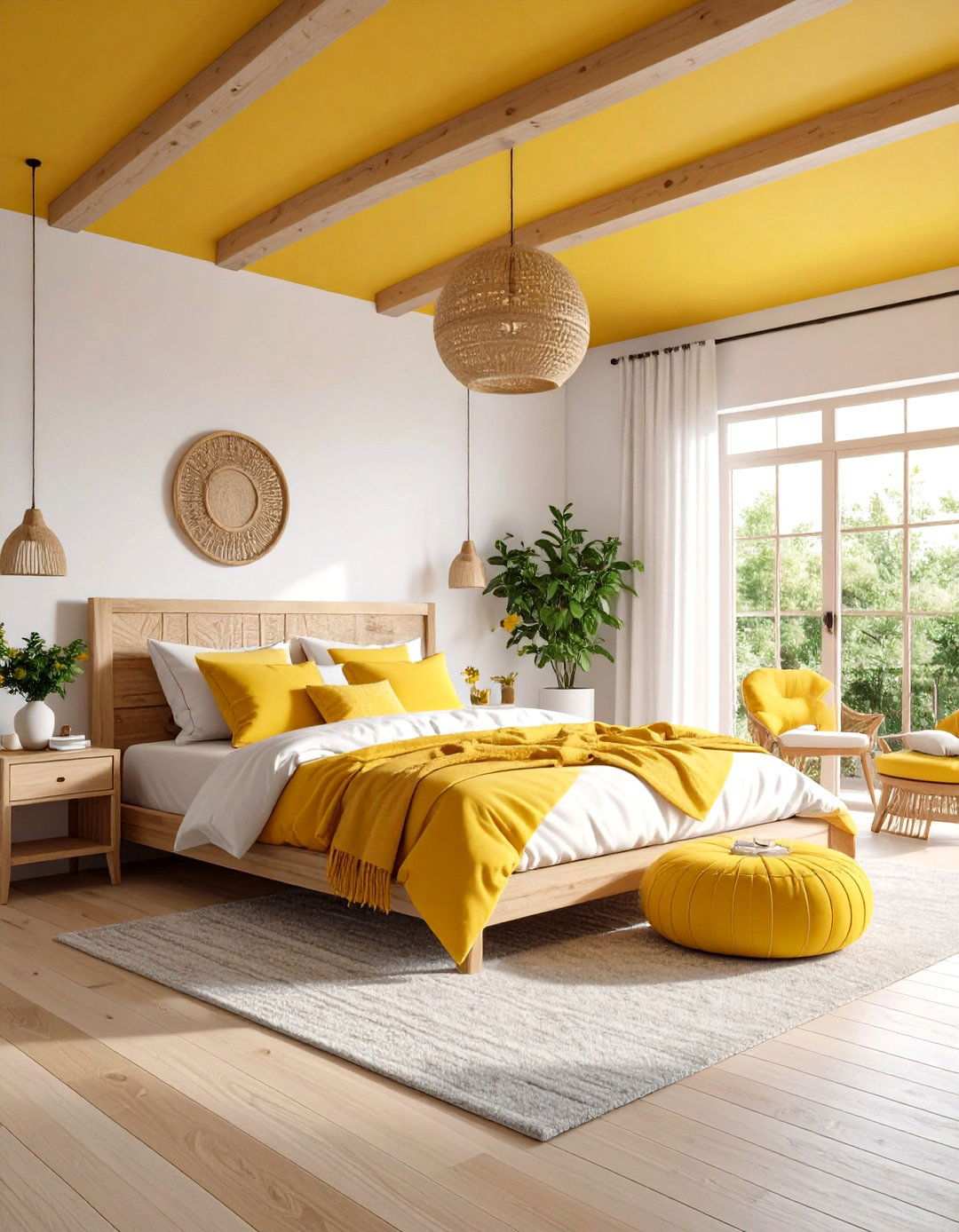 Sunny Yellow Ceiling Bedroom Design - 24 Yellow Bedroom Ideas