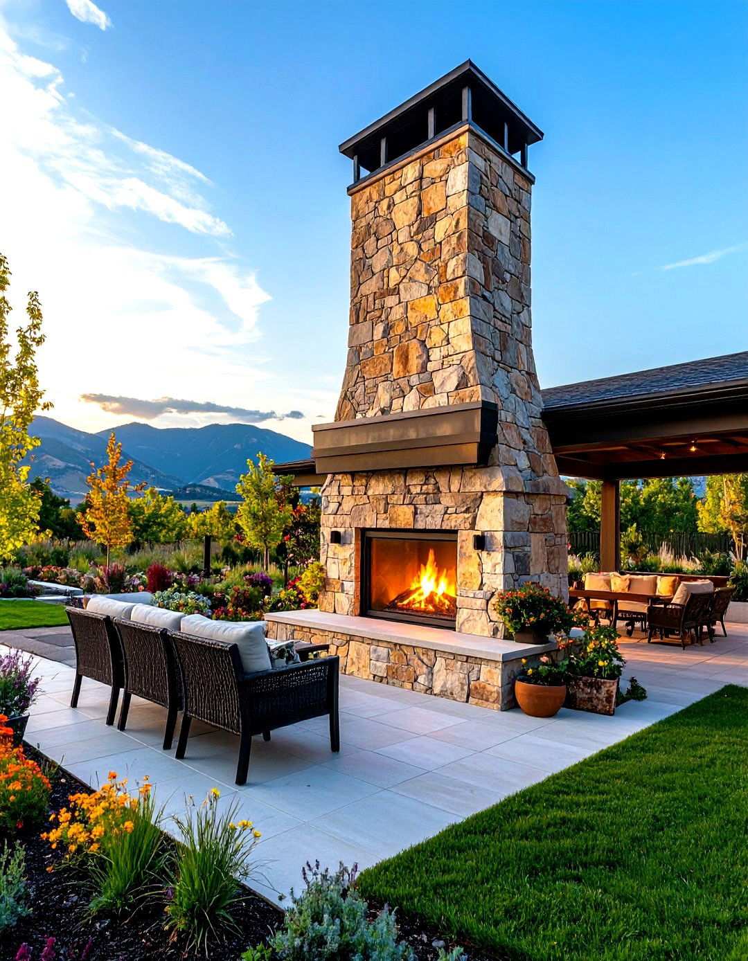 Tall Chimney Outdoor Fireplace with Dramatic Presence - 24 Rustic Outdoor Fireplace Ideas