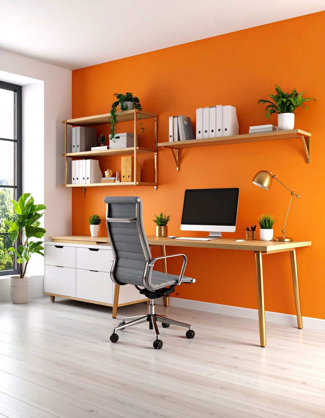 Tangerine Home Office Energy - 24 Orange Accent Wall Ideas