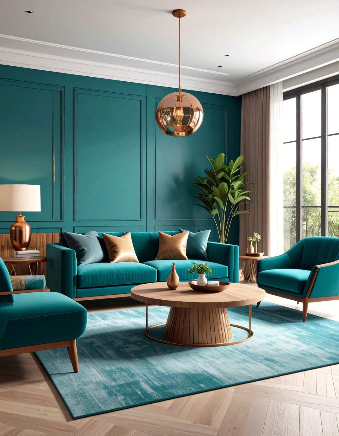 Teal Blue Green Living Room - 24 Monochromatic Living Room Ideas