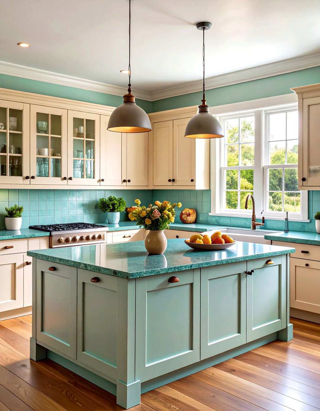 Teal Granite Cottage Style Kitchen - 24 kitchens with blue countertops