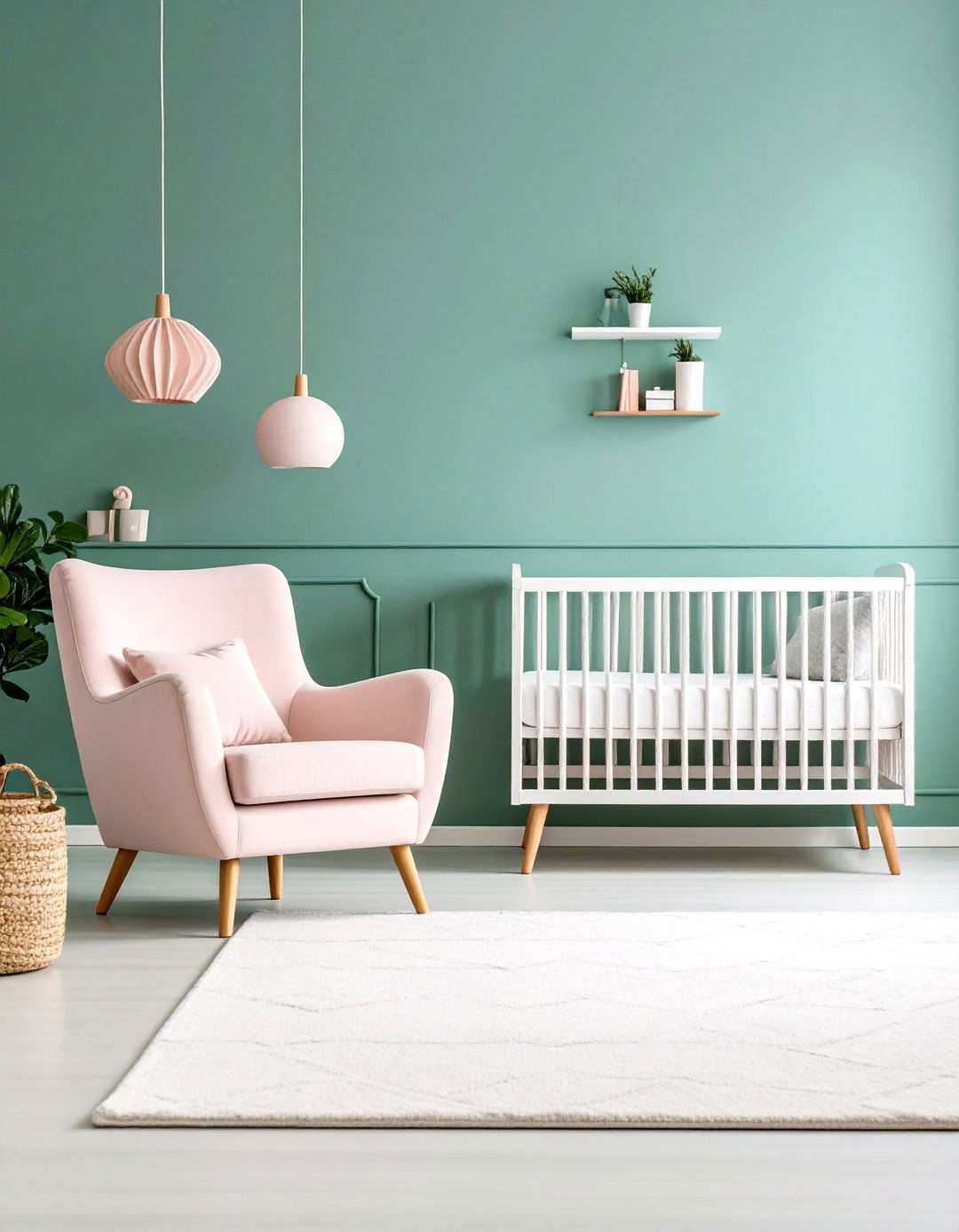 Teal Green and Blush Pink Modern Minimalist - 24 Pink and Green Nursery Ideas