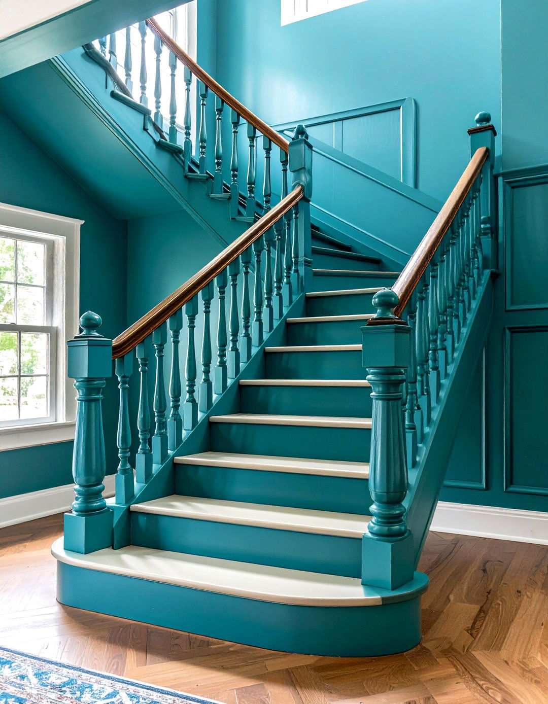 Teal Painted Stair Sophistication - 24 Painted Stair Ideas