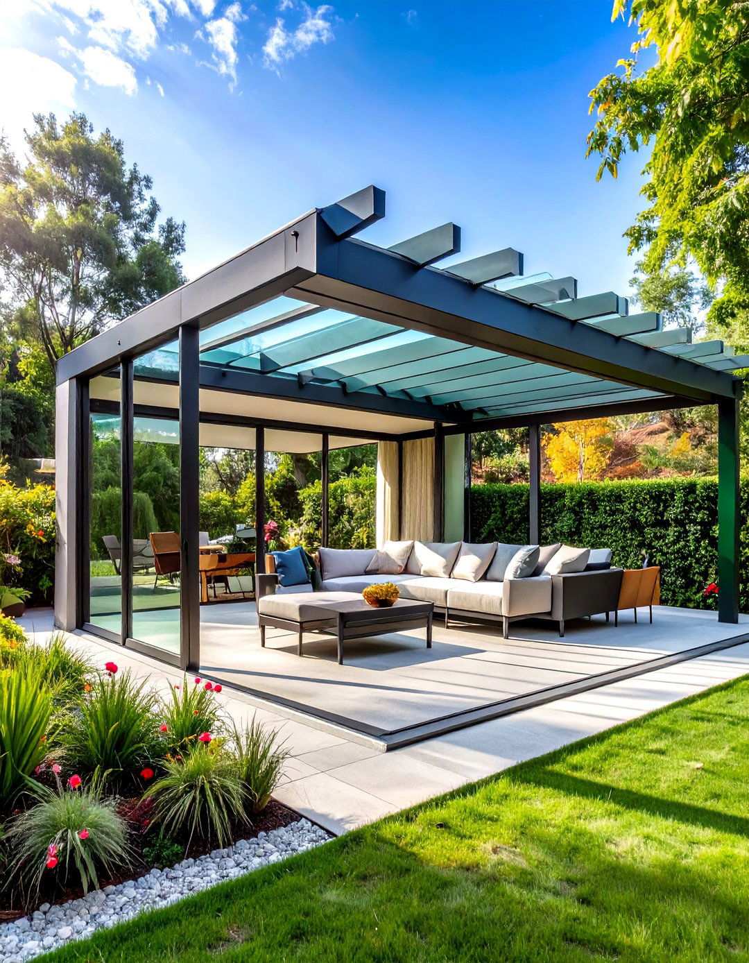 Tempered Glass Sliding Roof - 24 Pergola Roof Ideas