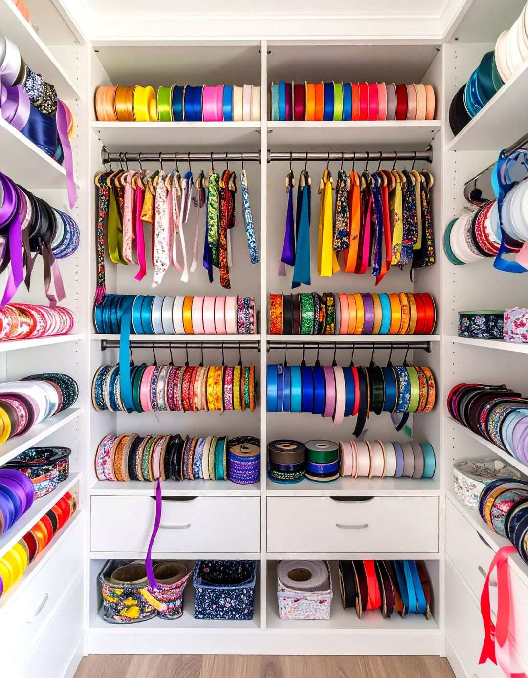 Tension Rod Closet Ribbon System - 24 Ribbon Storage Ideas