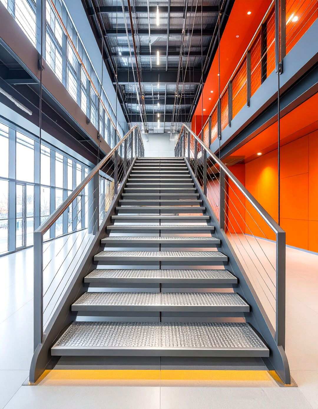 Tensioned Cable Support with Metal Treads - 24 Open Staircase Ideas