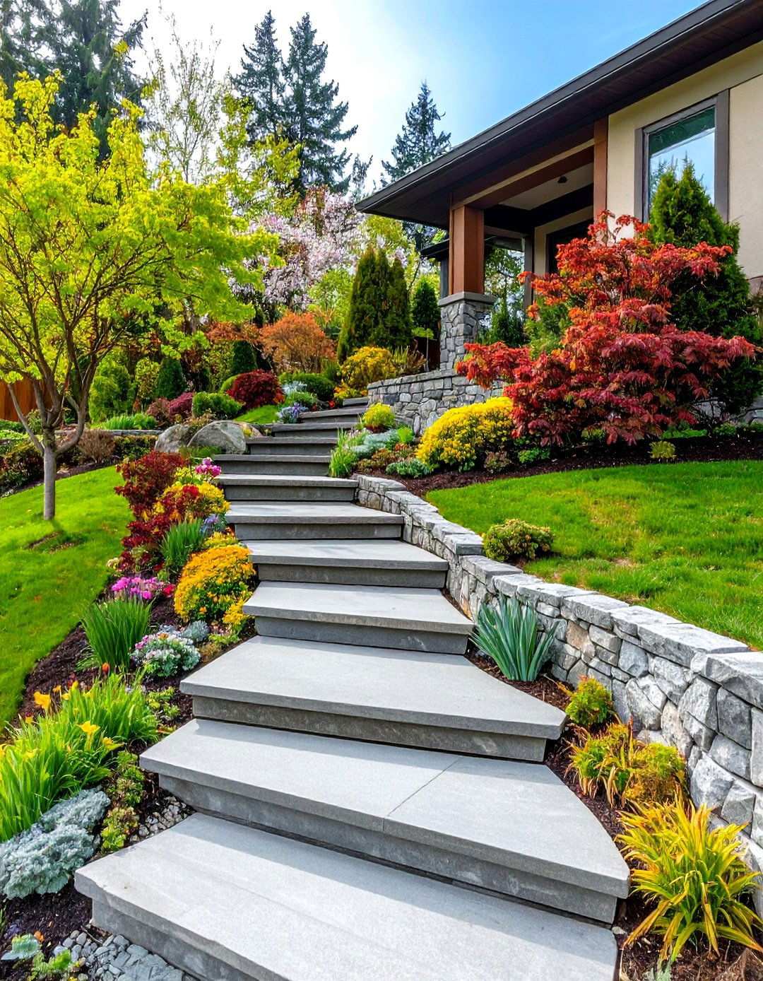 Terraced Garden Steps with Retaining Walls - 24 Sloped Walkway Ideas