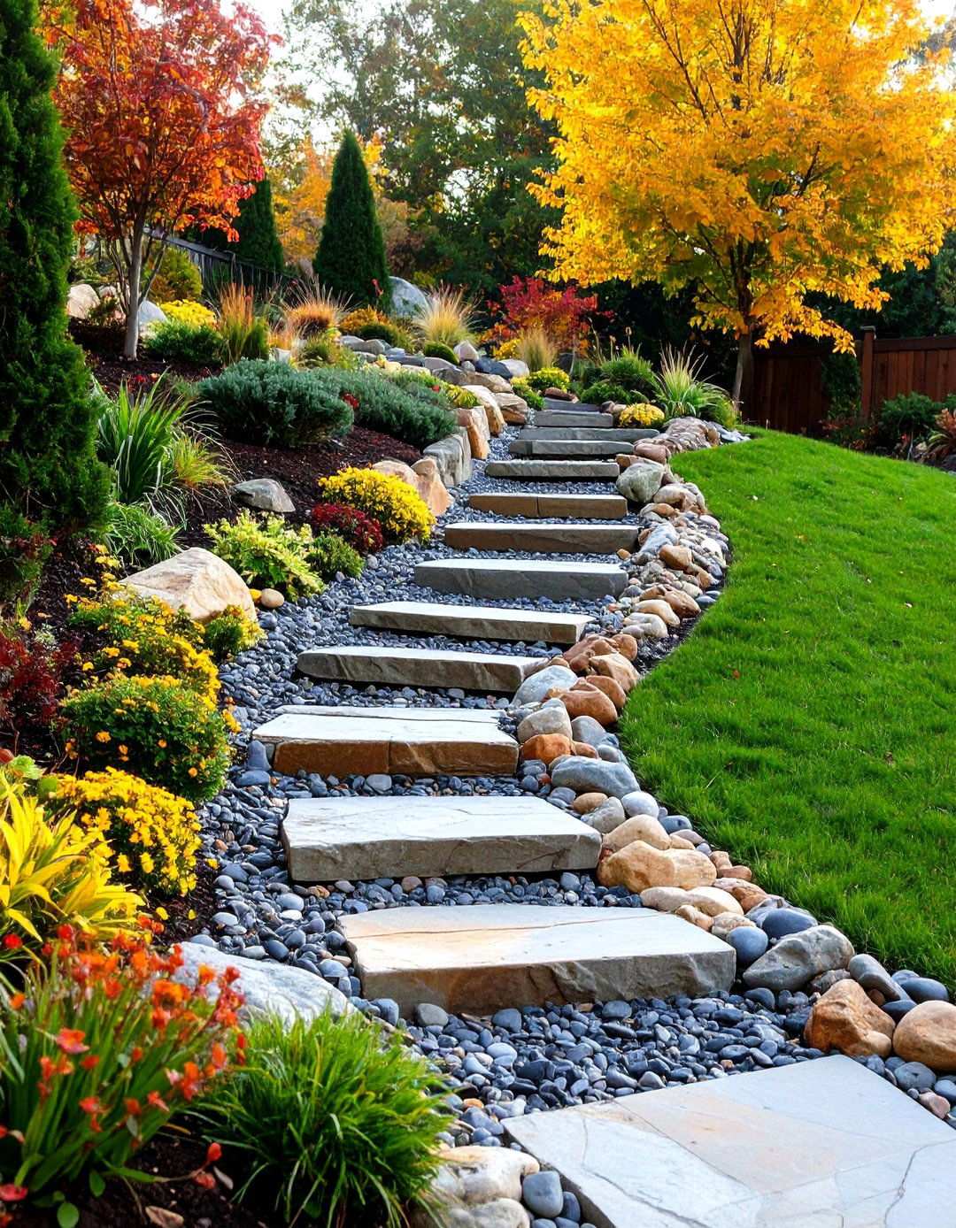 Terraced Slope Management - 24 River Rock Edging Ideas