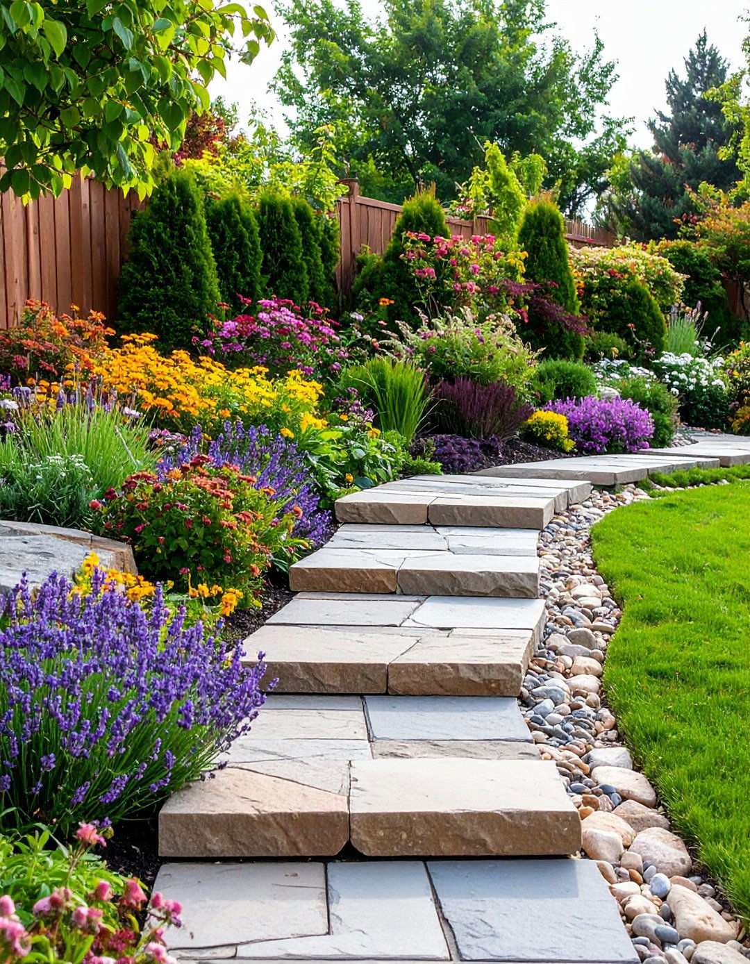 Terraced Stone Block Garden with Multi Level Planting - 24 Raised Garden Bed Along Fence Ideas