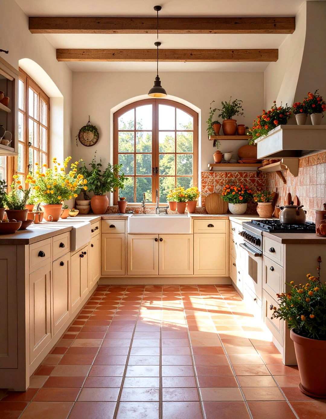 Terracotta and Cream Checkered Kitchen - 24 Kitchens With Checkered Floors