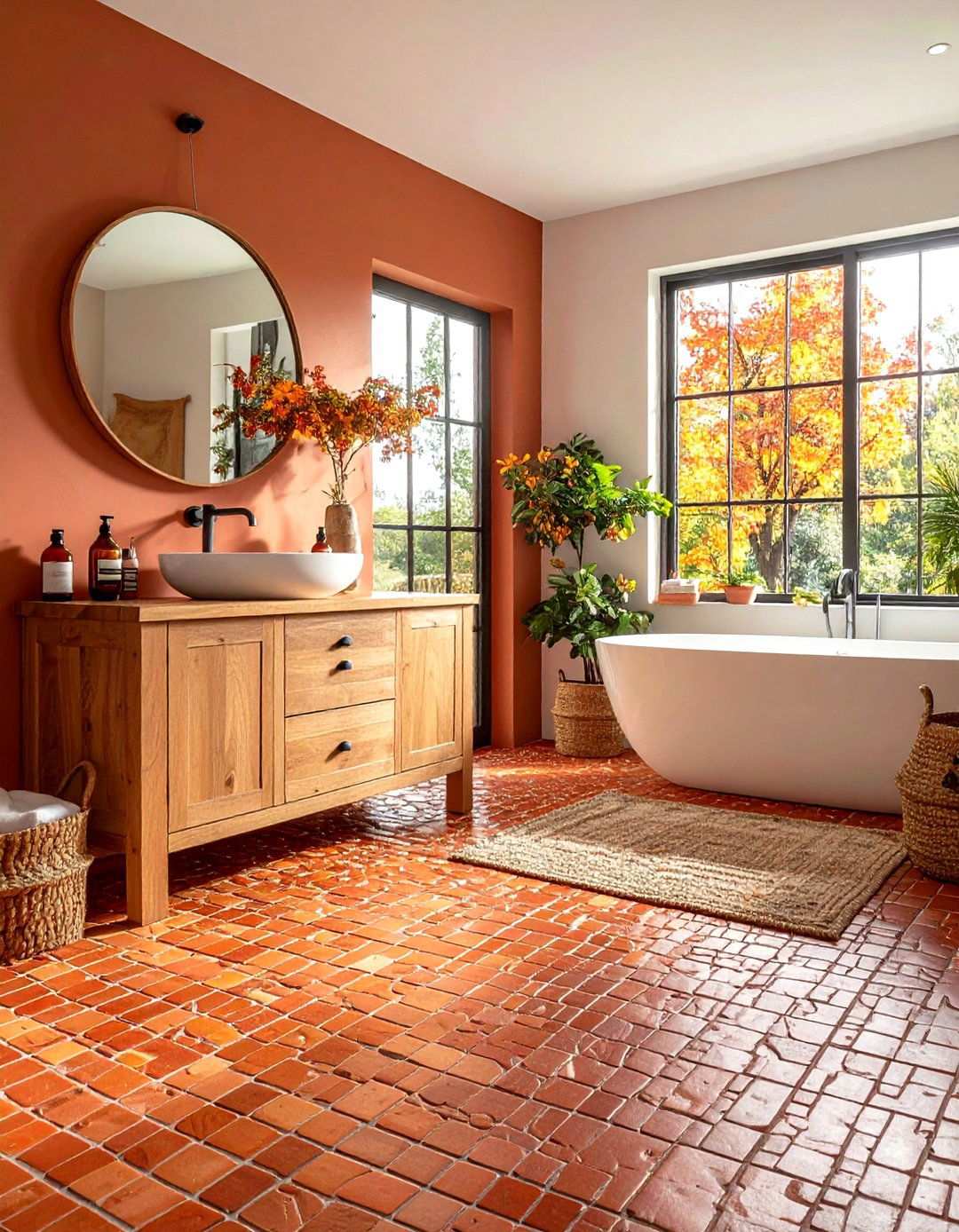 Terracotta Earth Tone Warmth - 24 Penny Tile Bathroom Floor Ideas