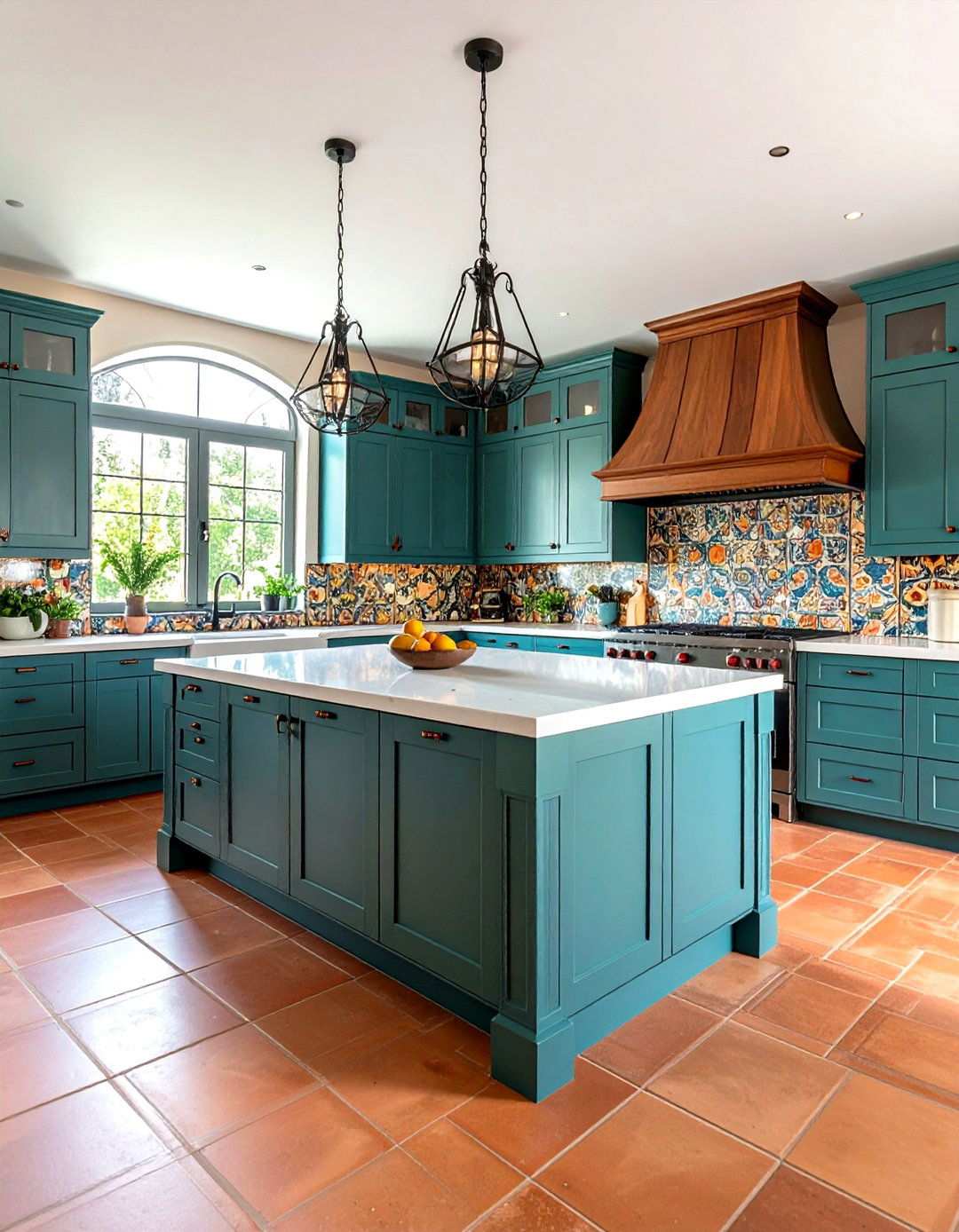 Terracotta Kitchen Design with Hand Painted Backsplash - 24 spanish interior design ideas