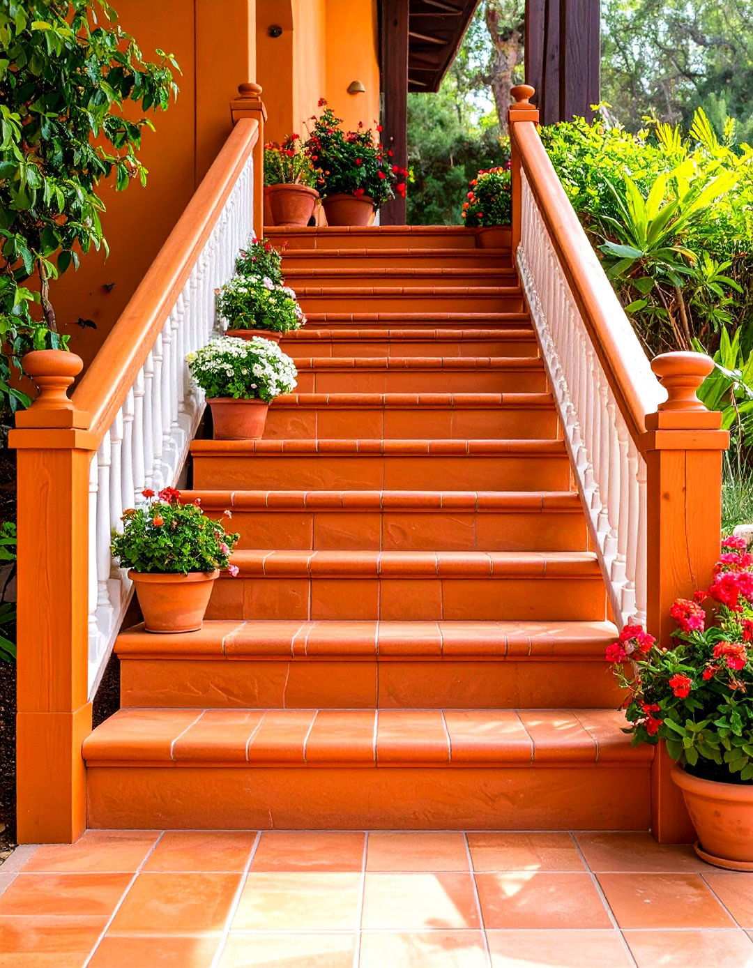 Terracotta Painted Stair Warmth - 24 Painted Stair Ideas