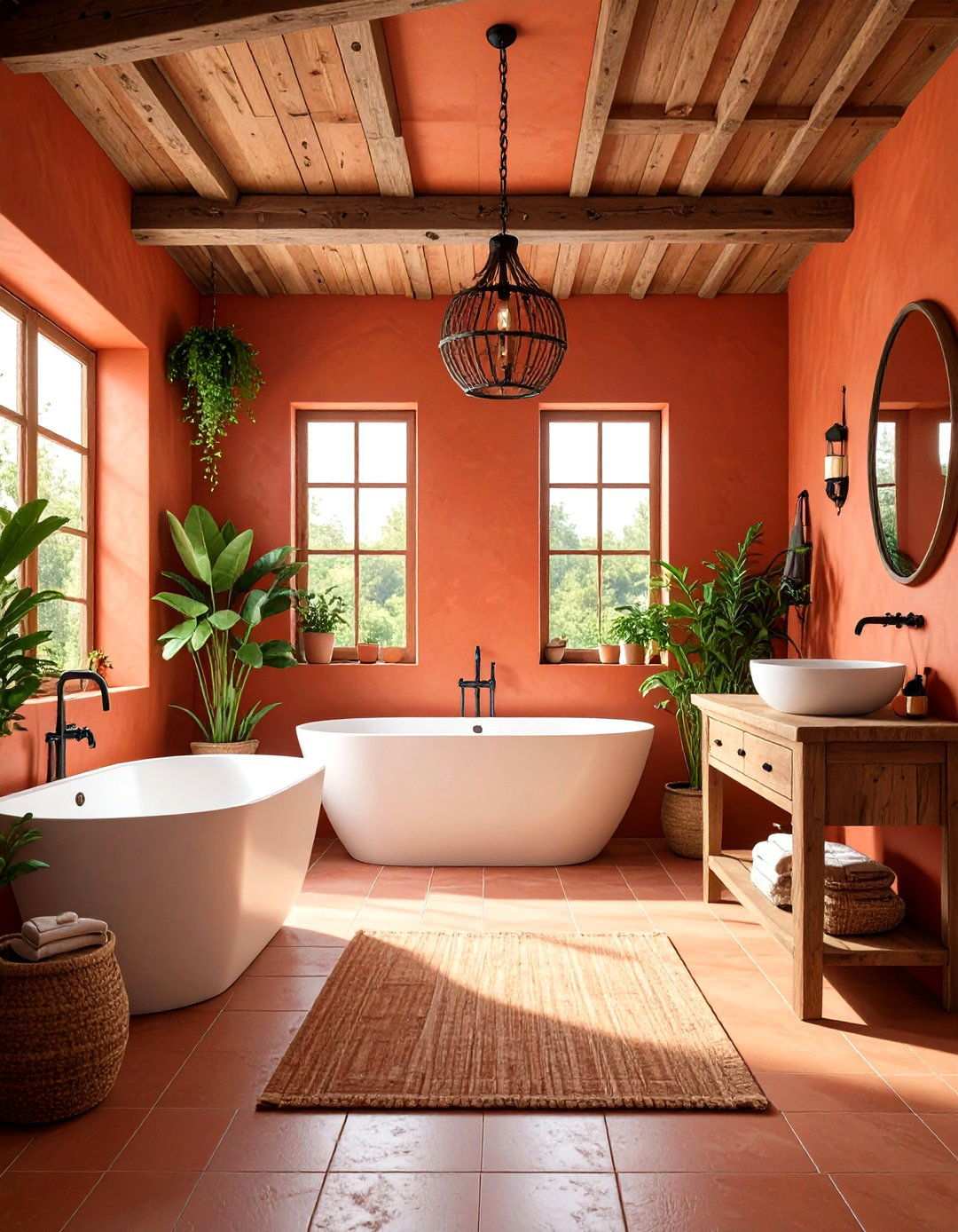 Terracotta Red Rustic Bathroom - 24 Red Bathroom Ideas