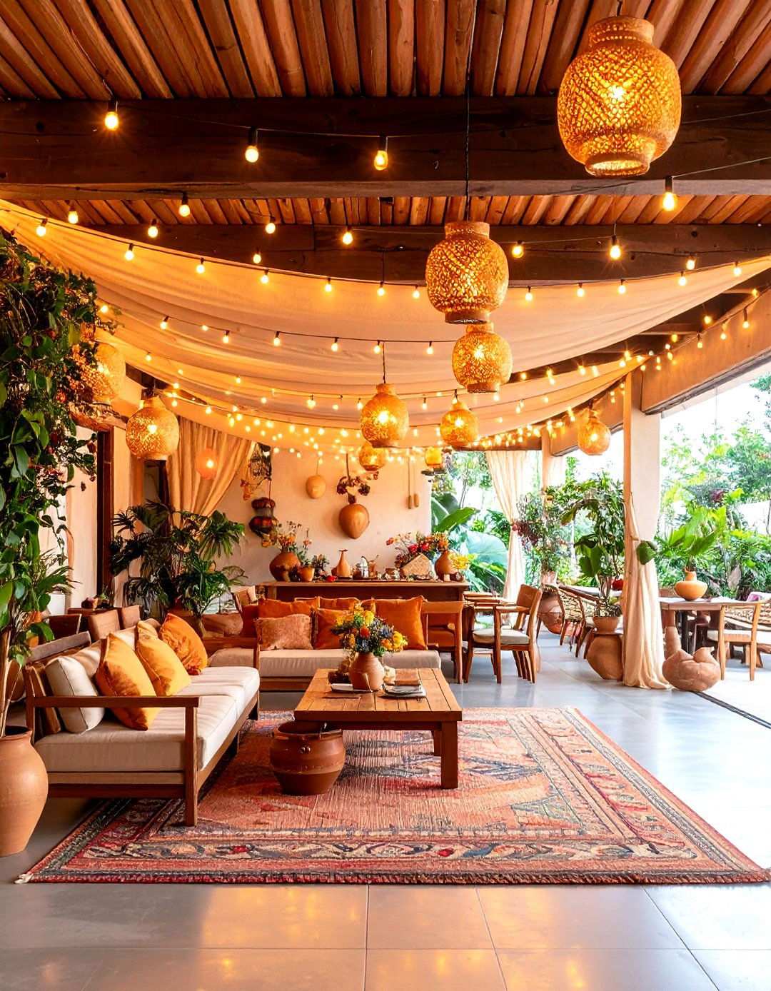Terracotta String Light Canopy Installation - 24 Terracotta Wedding Décor Ideas
