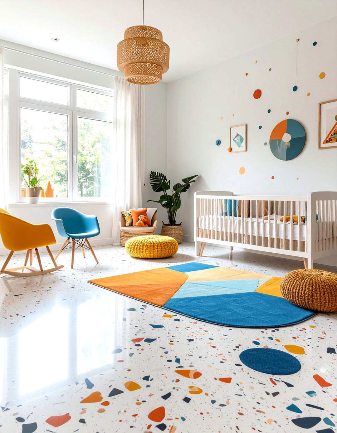 Terrazzo Flooring with Area Rugs - 24 Mid-century Modern Nursery Ideas