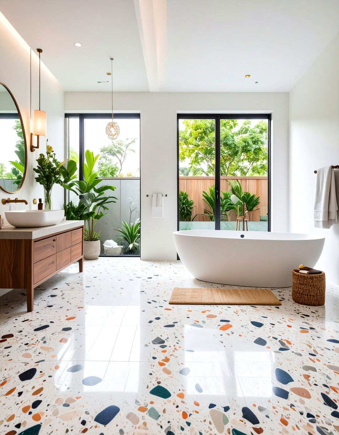 Terrazzo Flooring with Stone Aggregate Mix - 24 Stone Bathroom Ideas