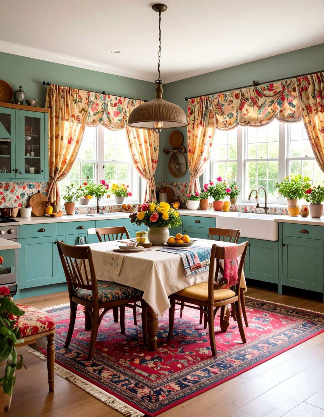 Textile Rich Kitchen with Layered Fabrics - 24 Maximalist Kitchen Decor Ideas