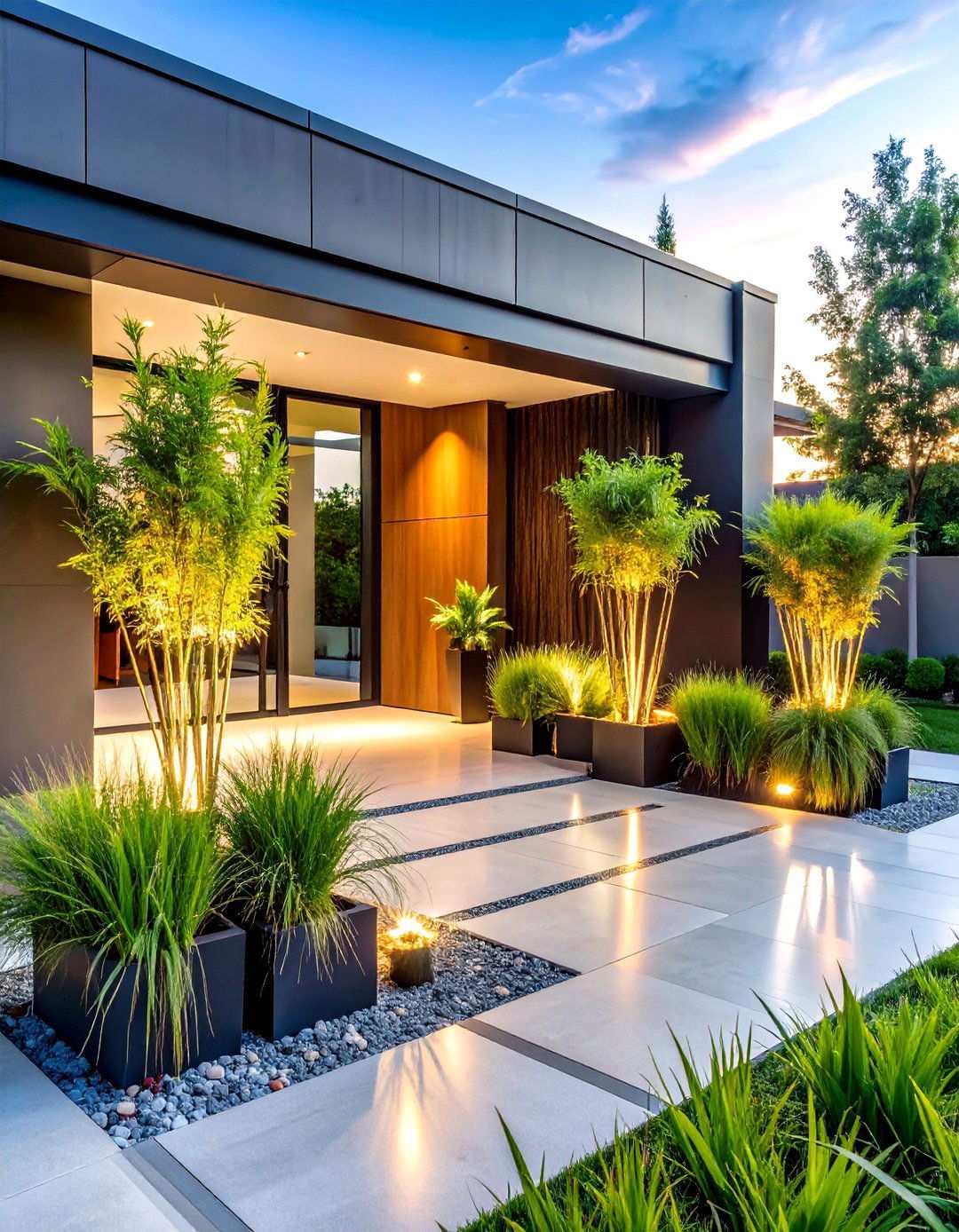 Textural Grass and Bamboo Display - 24 Spring Front Door Decor Ideas