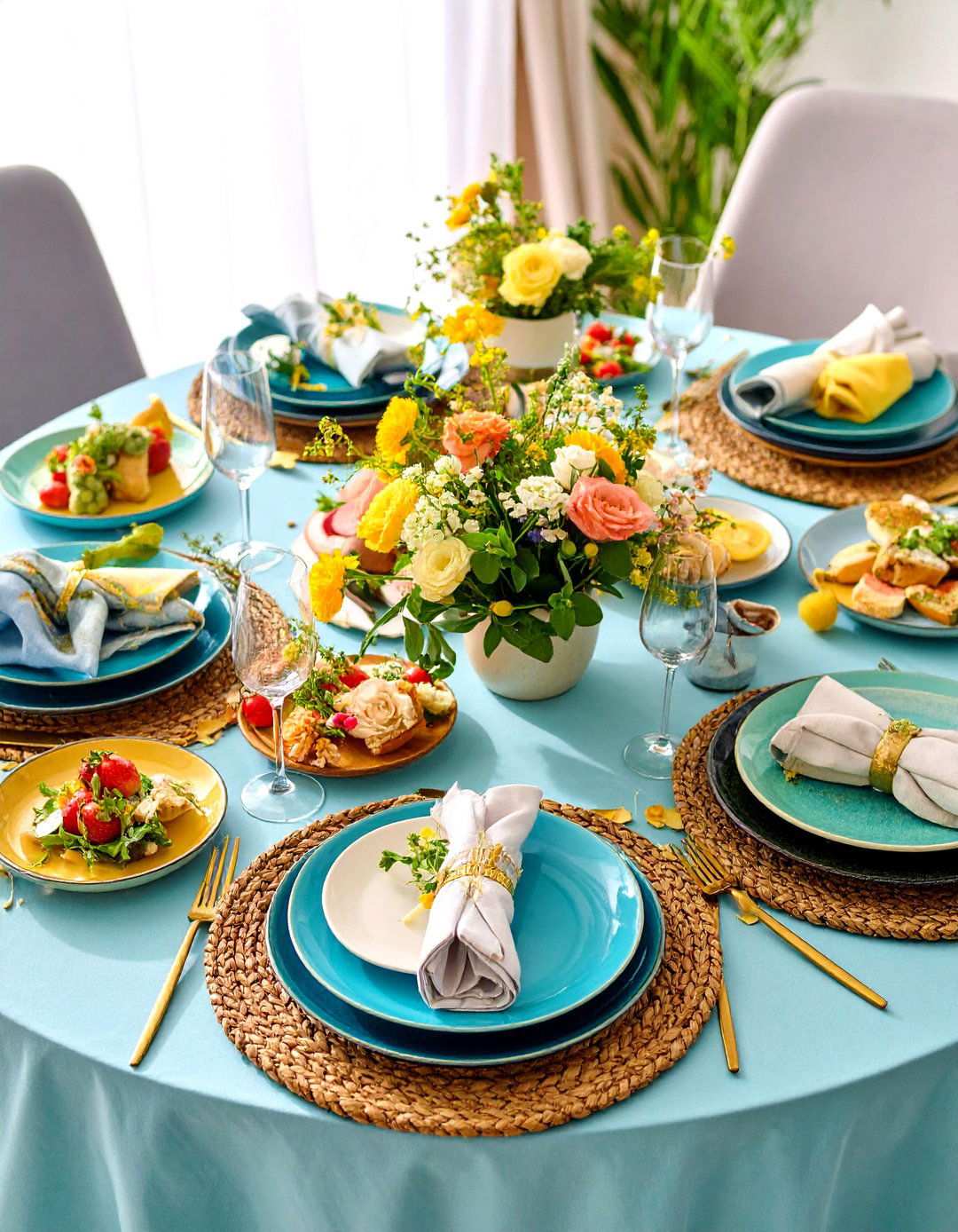 Textured Layering with Mixed Materials and Patterns - 24 Round Table Decor Ideas