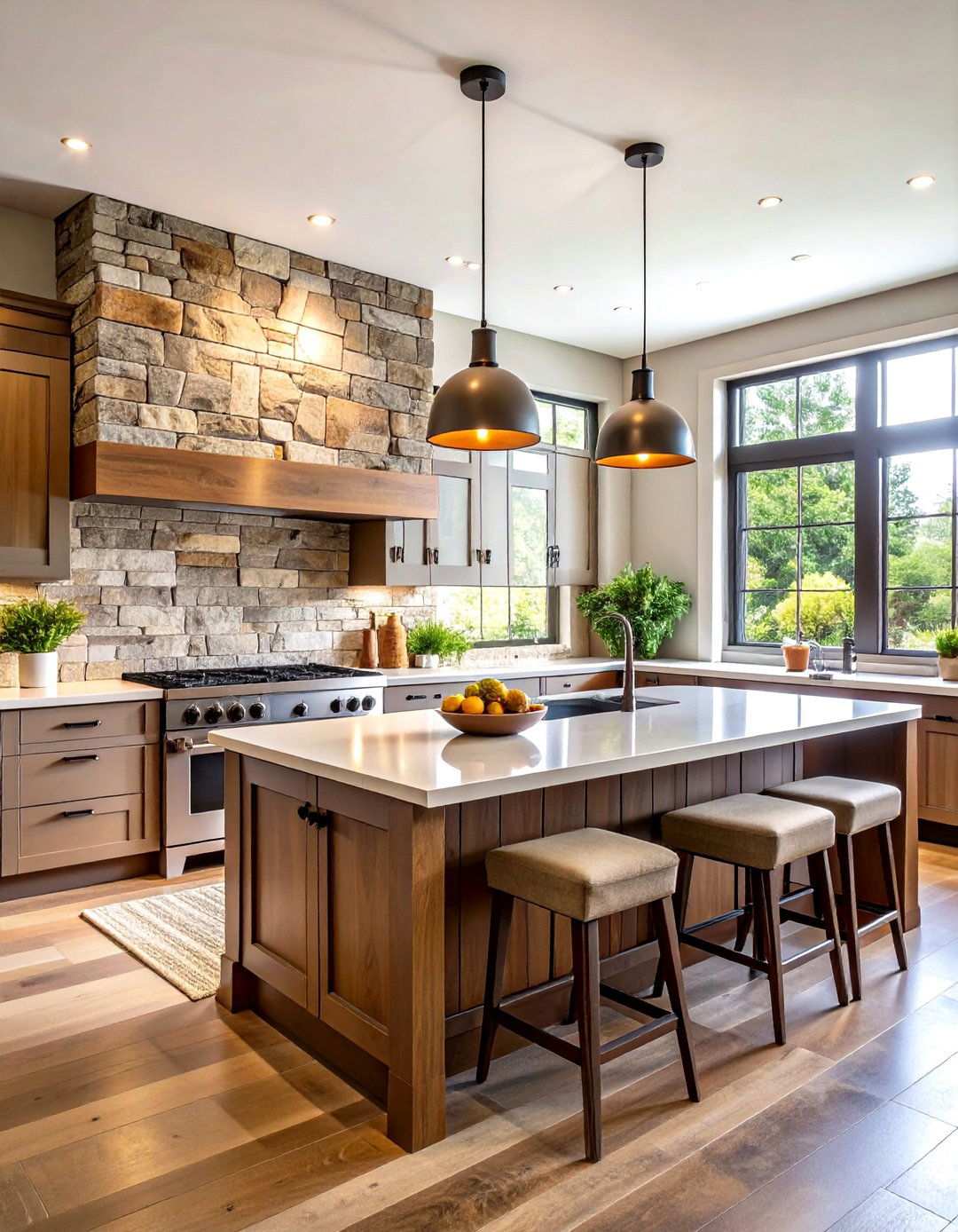 Textured Natural Stone Accent - 24 Kitchen Wall Decor Ideas