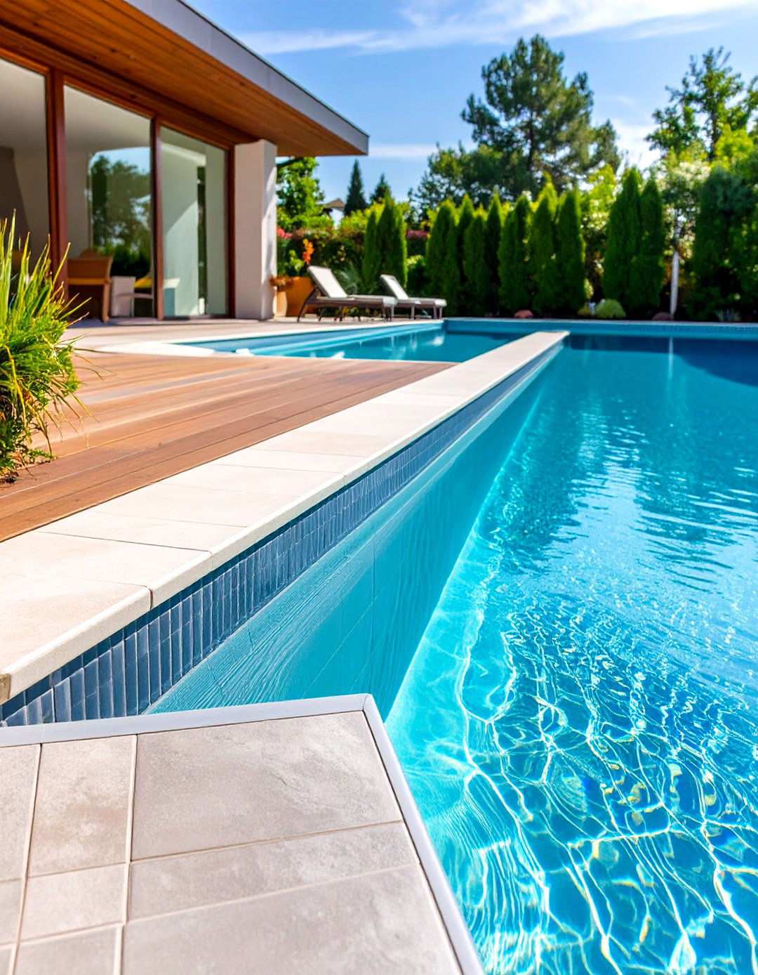Textured Pool Waterline Tiles for Dimensional Interest - 24 Waterline Pool Tile Ideas