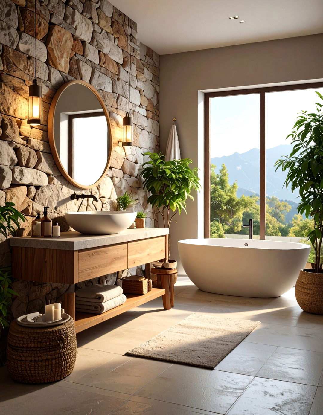 Textured Stone Elements - 24 Romantic Bathroom Ideas