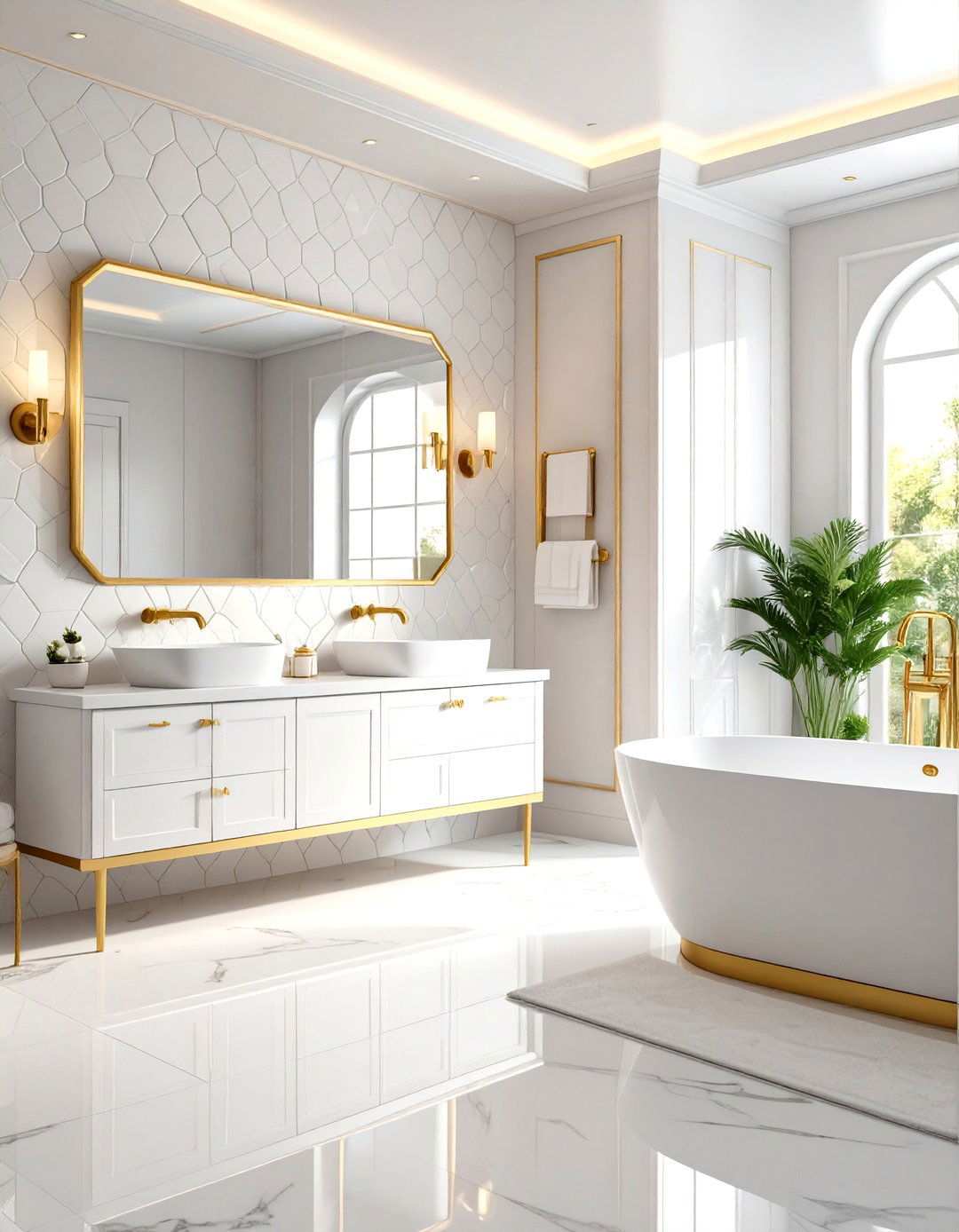 Textured Wall Treatments - 24 White and Gold Bathroom Ideas