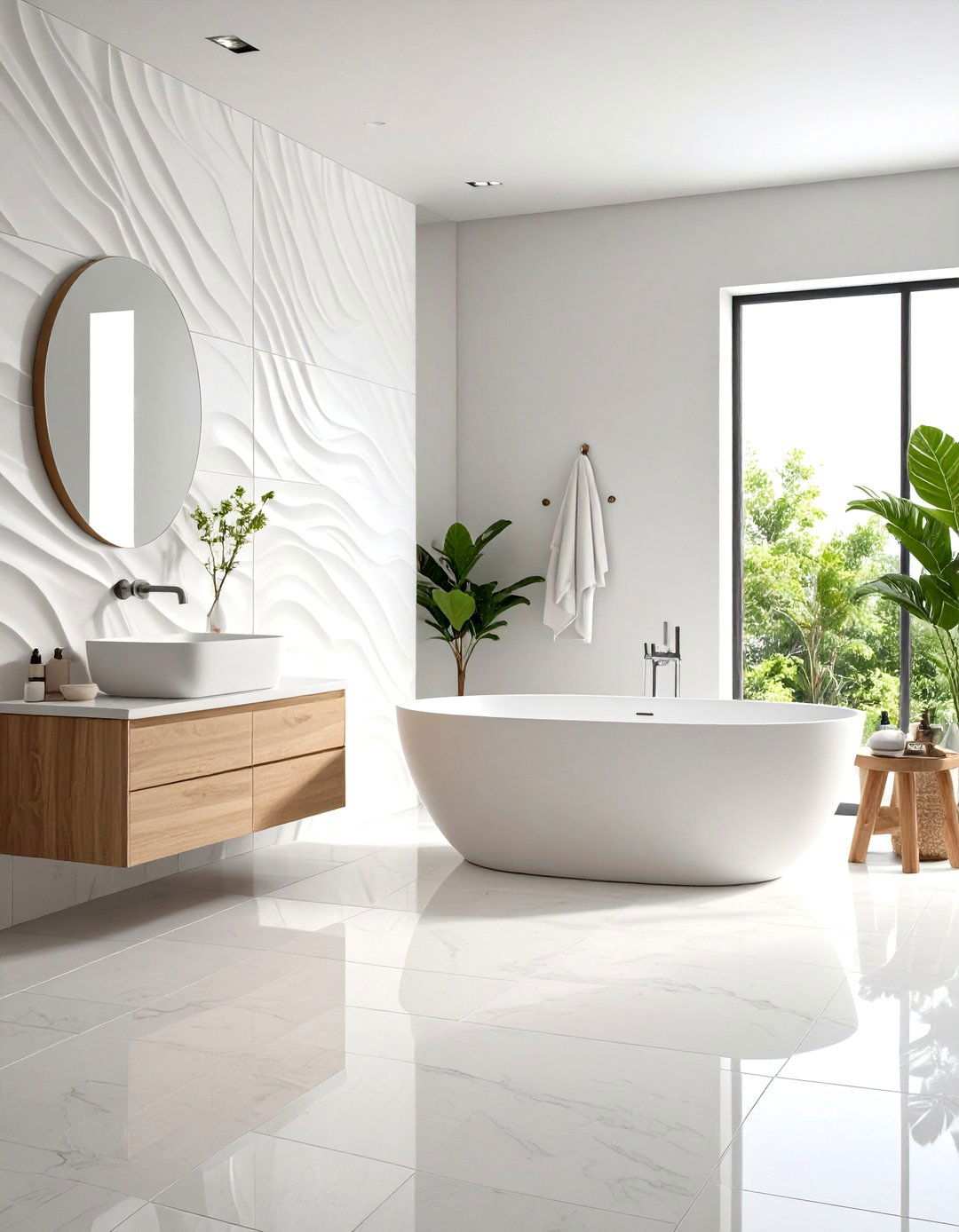 Textured White Ceramic Wall Tiles - 24 White Tile Bathroom Ideas