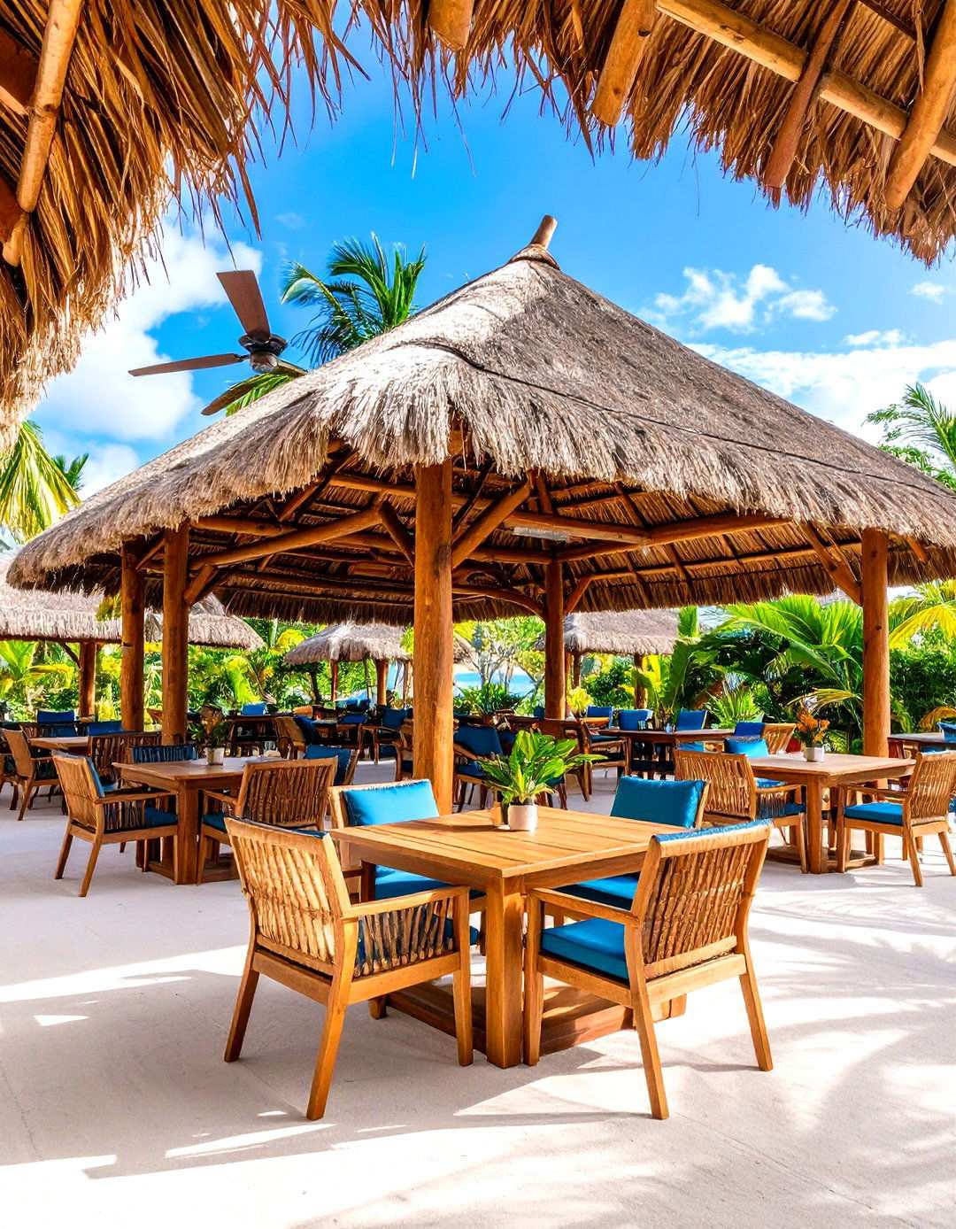 Thatched Roof Pavilion with Seating Areas - 24 Tropical Backyard Ideas