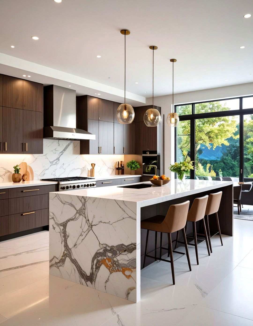 Thick Slab Quartzite Waterfall Island - 24 Waterfall Kitchen Island Ideas