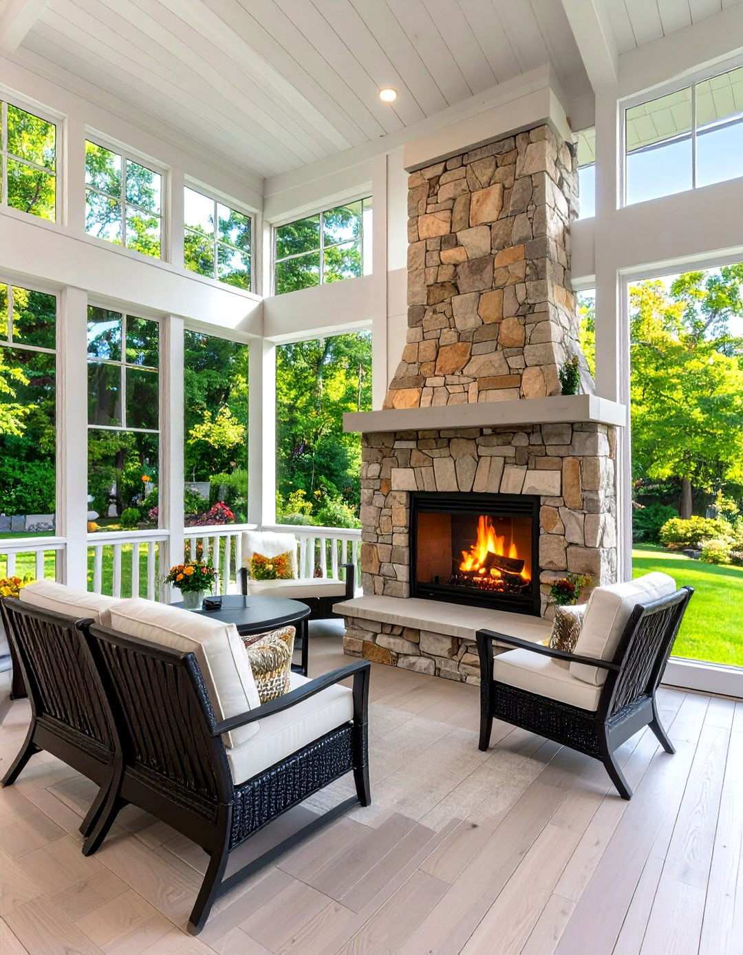 Three Season Room Fireplace - 24 Porch Fireplace Ideas