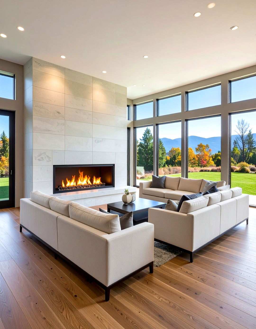 Three Sided Panoramic Linear Fireplaces - 24 linear fireplace ideas