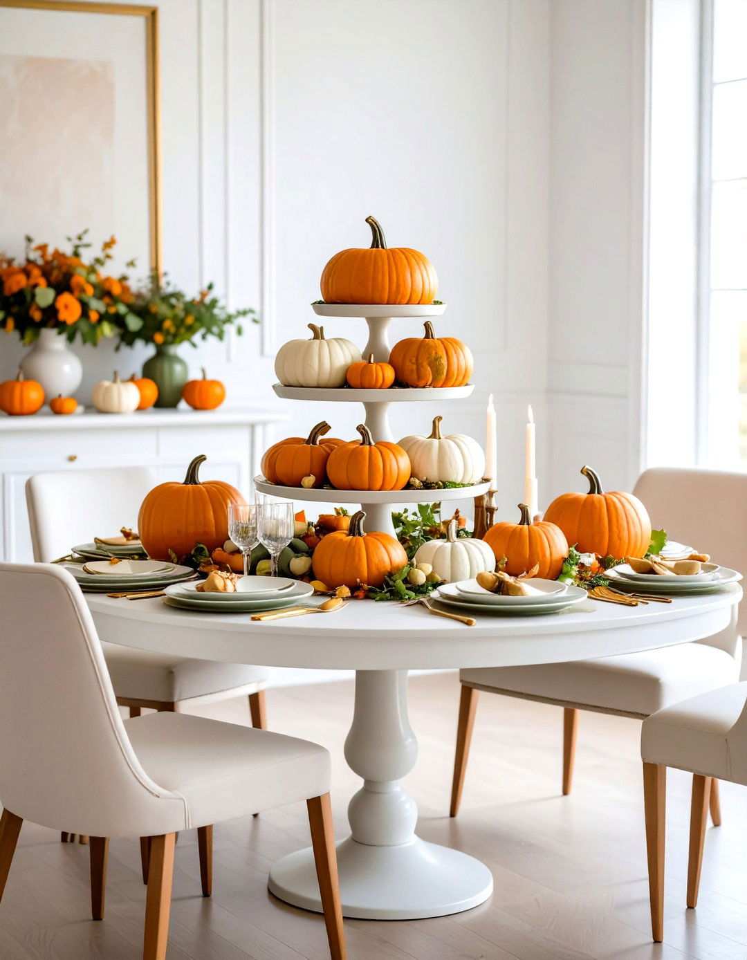 Tiered Pumpkin Displays - 24 Thanksgiving Centerpiece Ideas