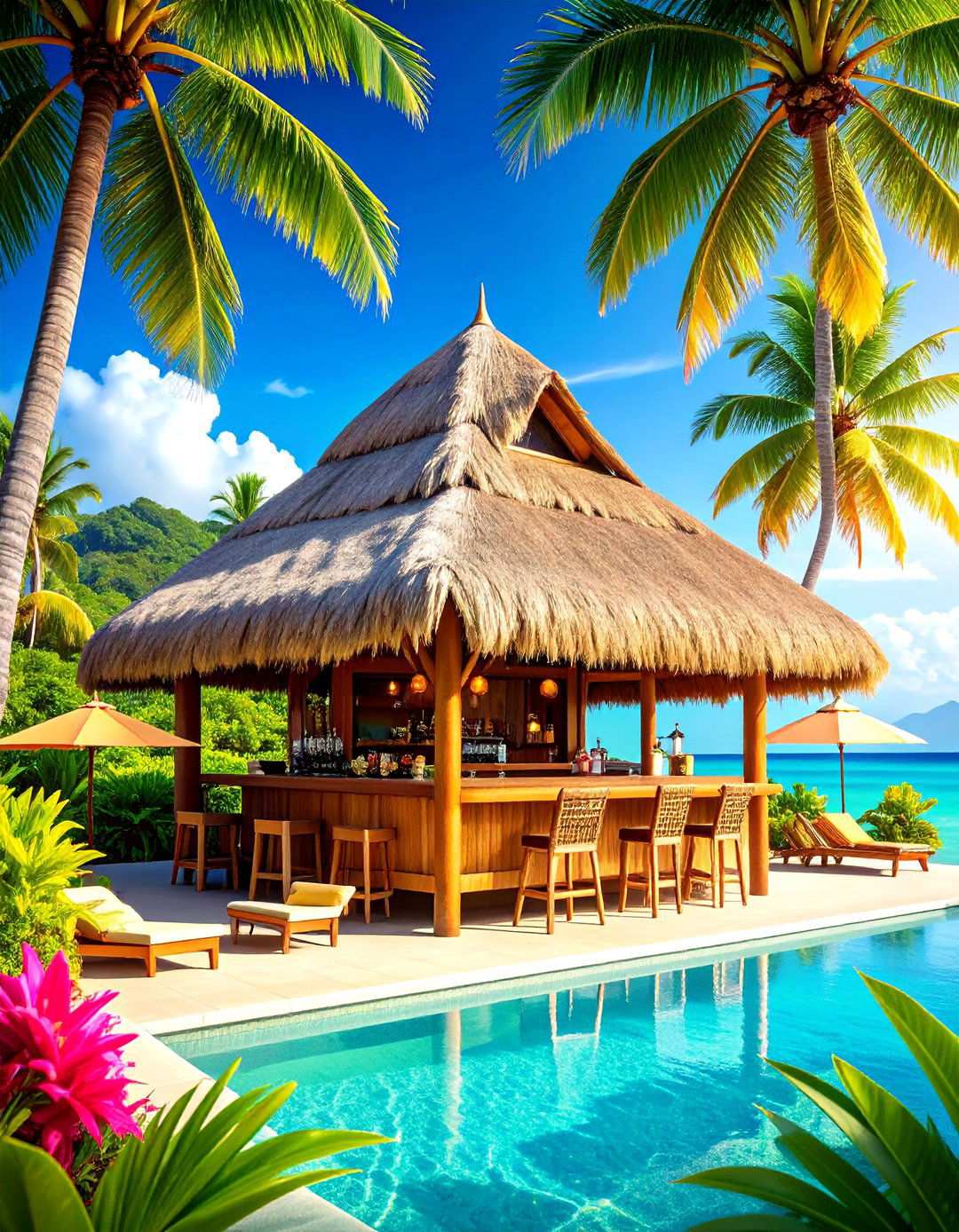 Tiki Hut Poolside Retreat Haven - 24 Tropical Pool Landscaping Ideas