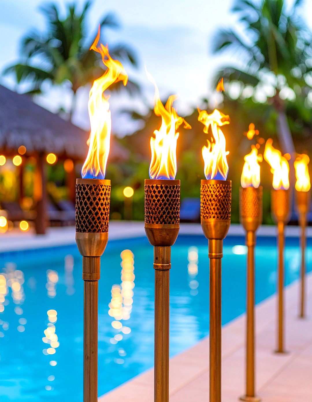 Tiki Torch Pool Ambiance - 24 Pool Decor Ideas