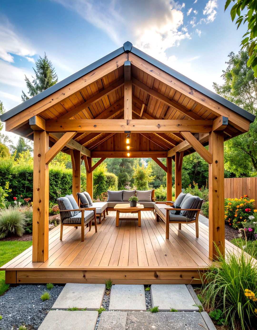 Timber Frame Outdoor Shelter - 24 Rustic Patio Ideas