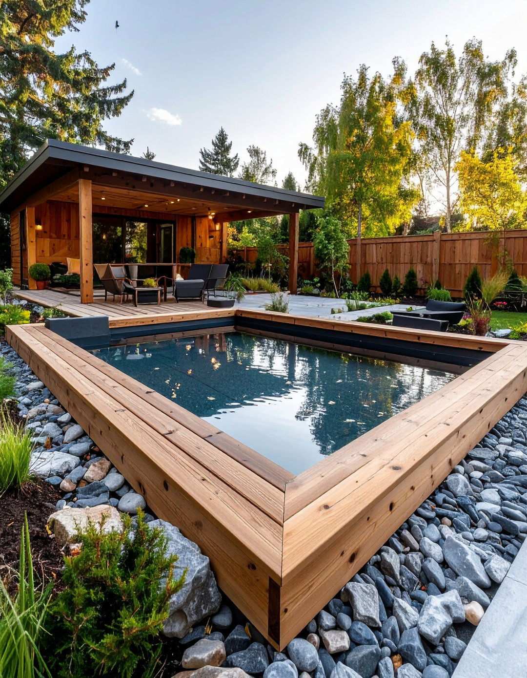 Timber Frame Raised Pond with Natural Stone Edging - 24 Raised Garden Pond Ideas