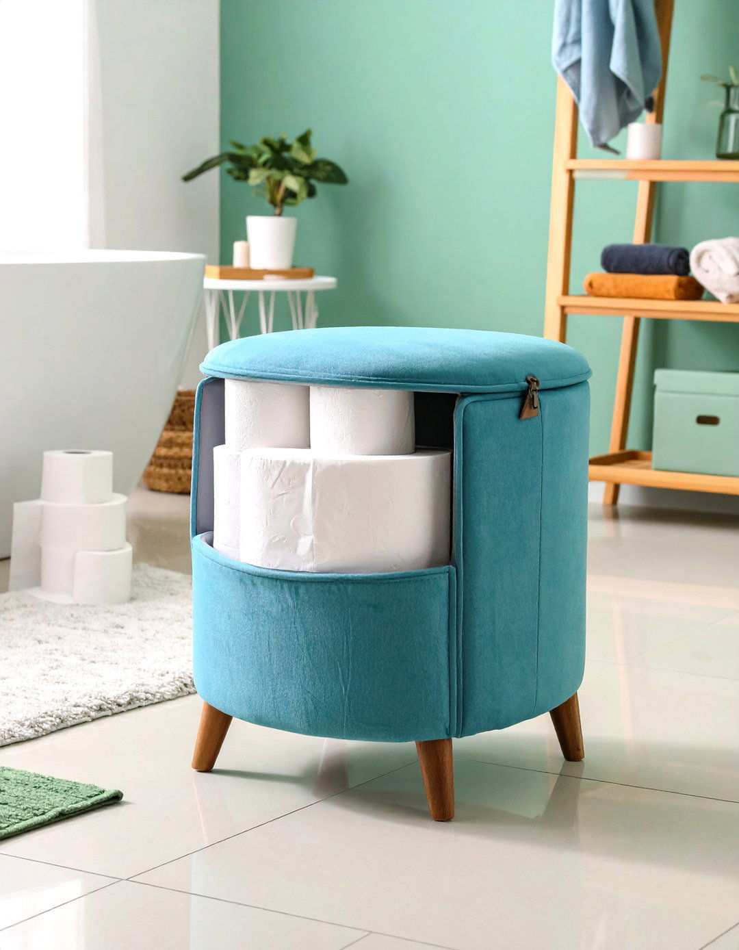 Toilet Paper Storage Ottoman with Hinged Top - 24 Toilet Paper Storage Ideas