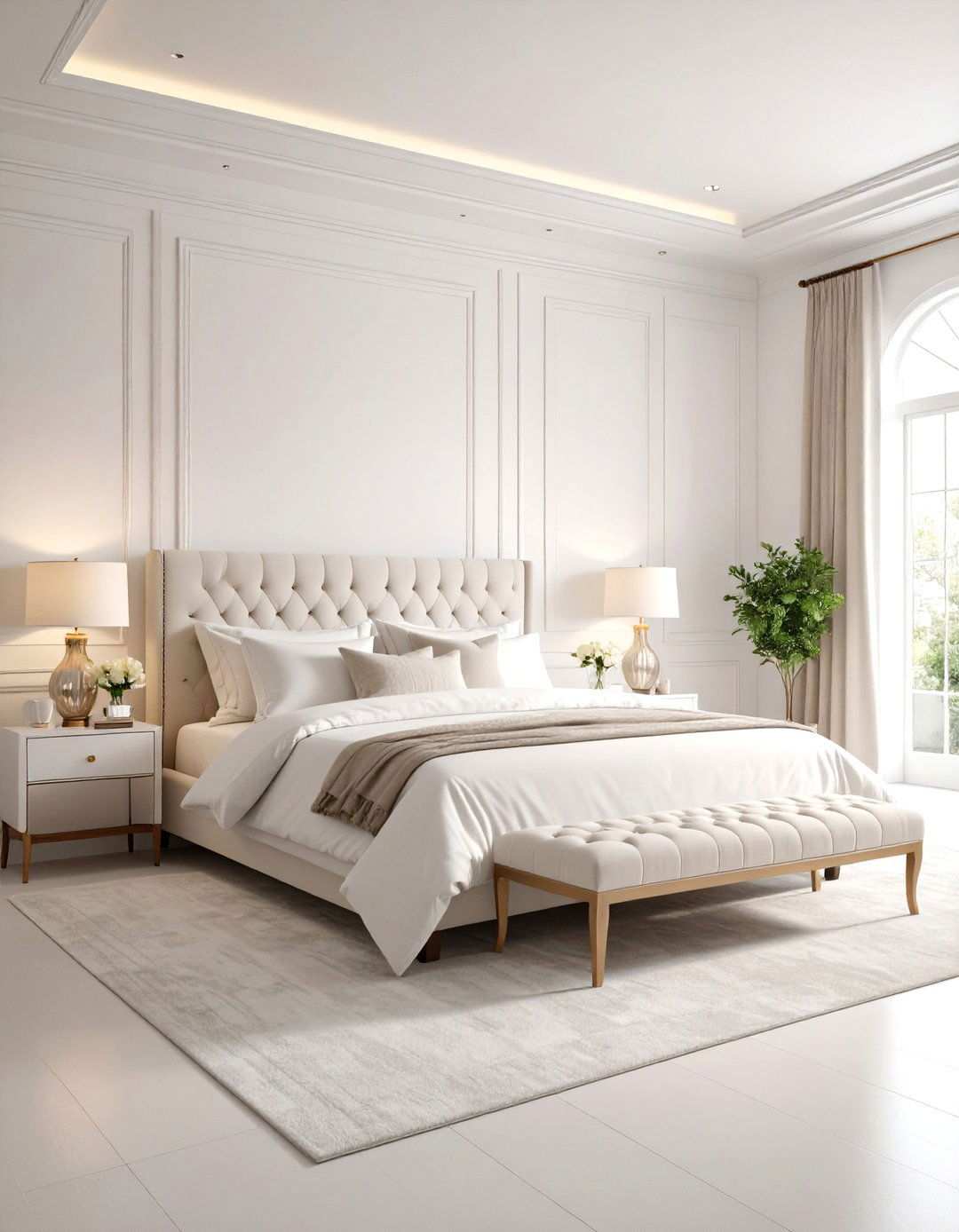 Tonal Layered White Bedroom - 24 White Bedroom Ideas
