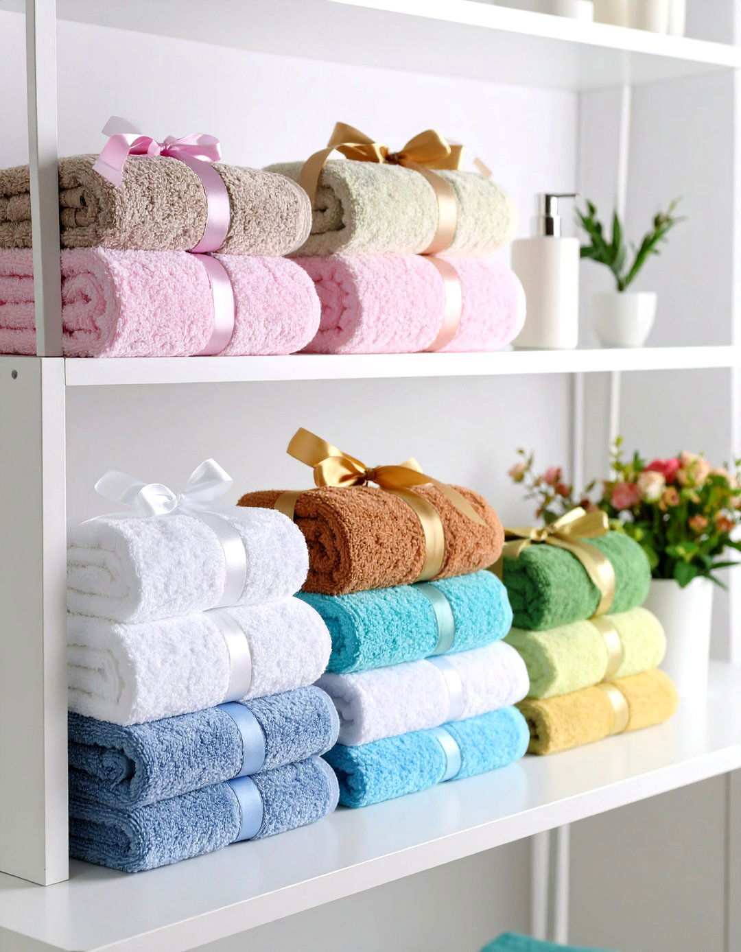 Towel Folding and Ribbon Bundling - 24 Towel Storage Ideas