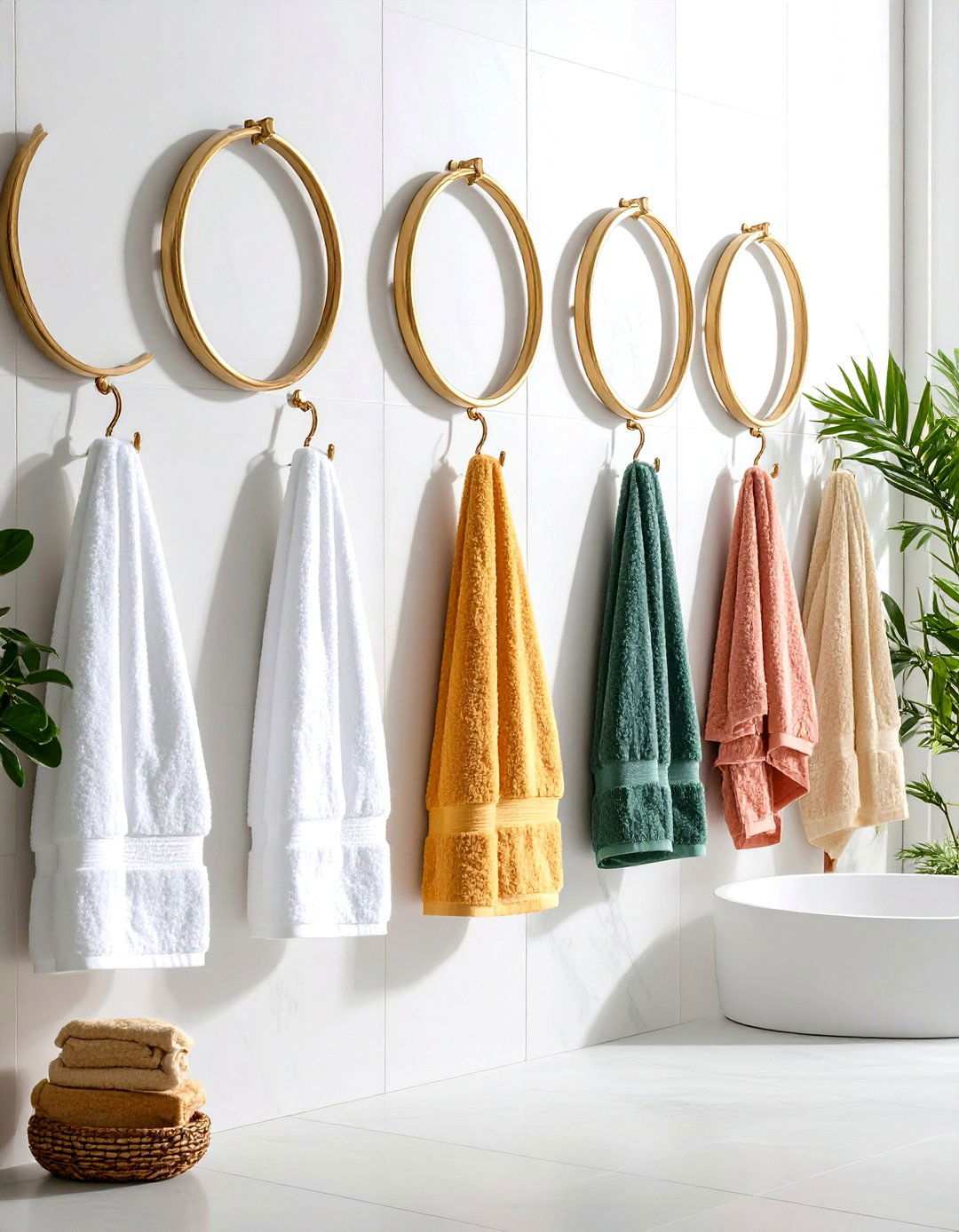 Towel Ring Gallery Wall - 24 Towel Display Ideas