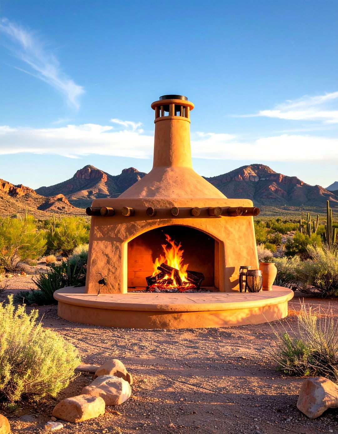 Traditional Adobe Southwestern Fireplace - 24 Outdoor Fireplace Ideas
