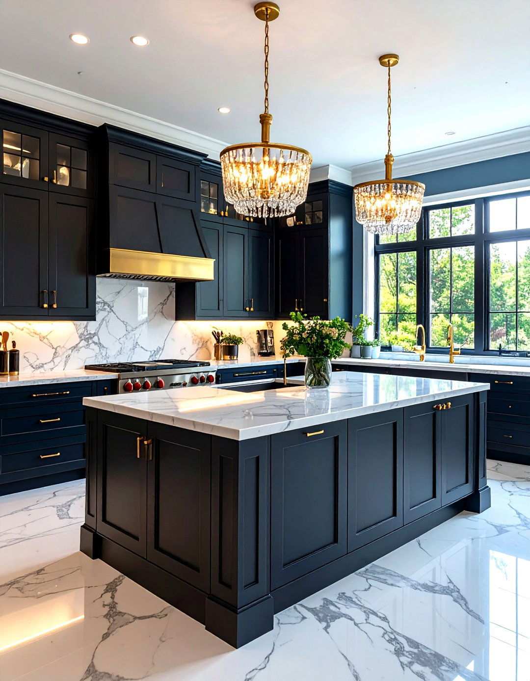 Traditional Black Kitchen Cabinets with Marble Backsplashes - 24 Kitchens With Black Cabinets