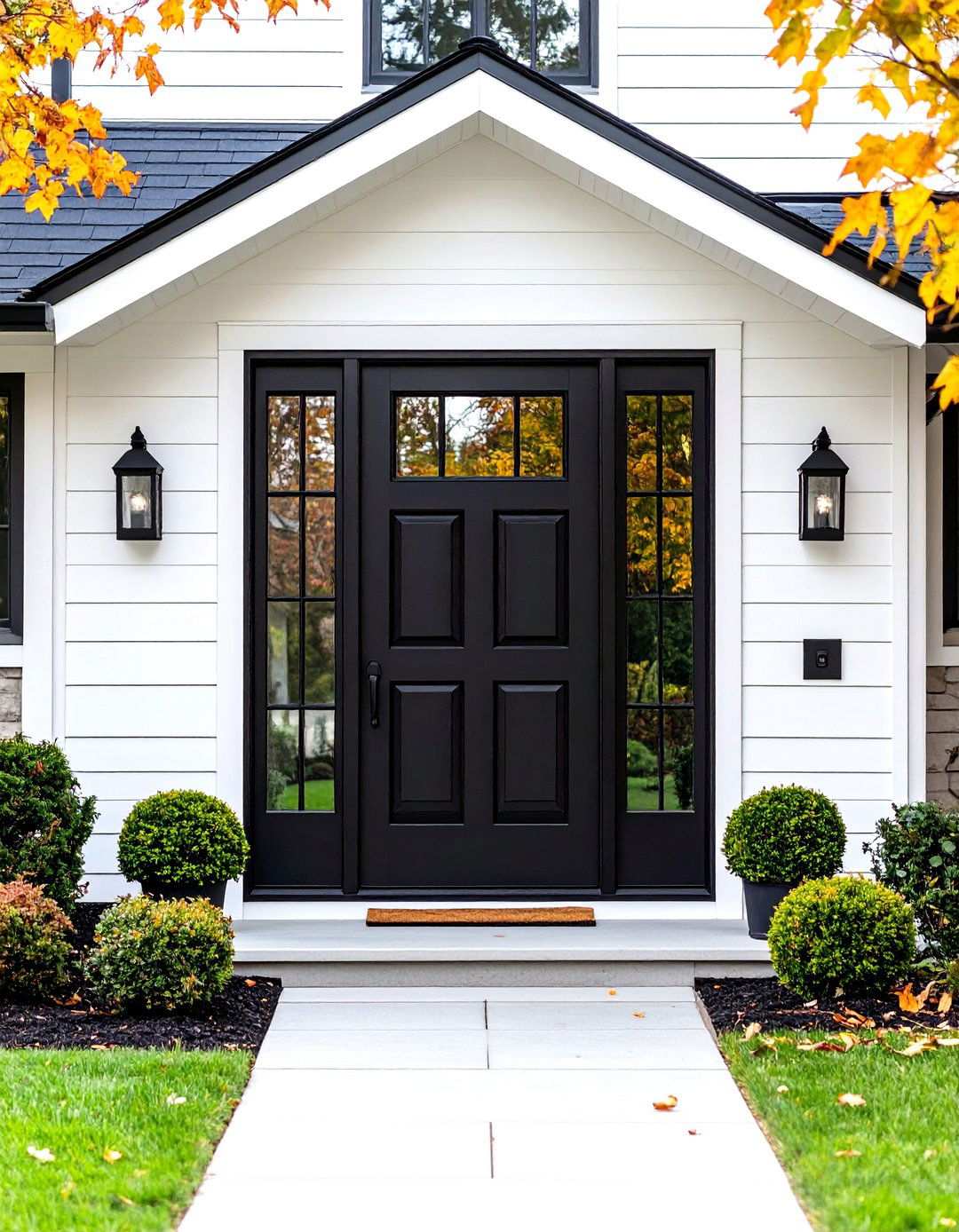 Traditional Black Storm Door Addition - 24 White House Ideas With Black Doors