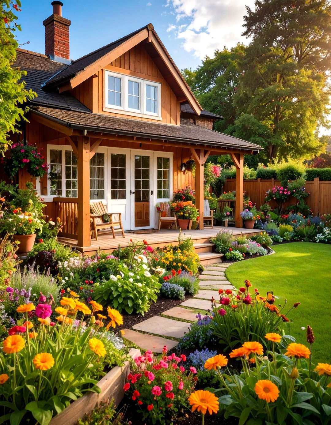 Traditional Cottage Sunroom with Flower Garden Deck - 24 Sunroom and Deck Combo Ideas