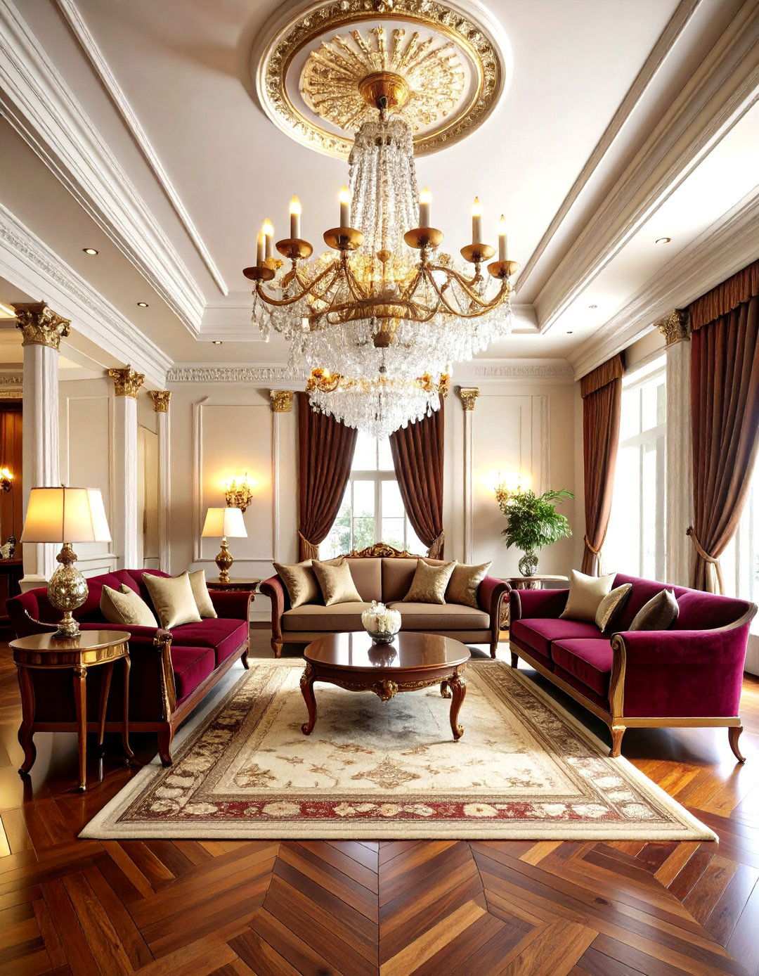 Traditional Crystal Chandelier Living Room - 24 Mansion Living Room Ideas