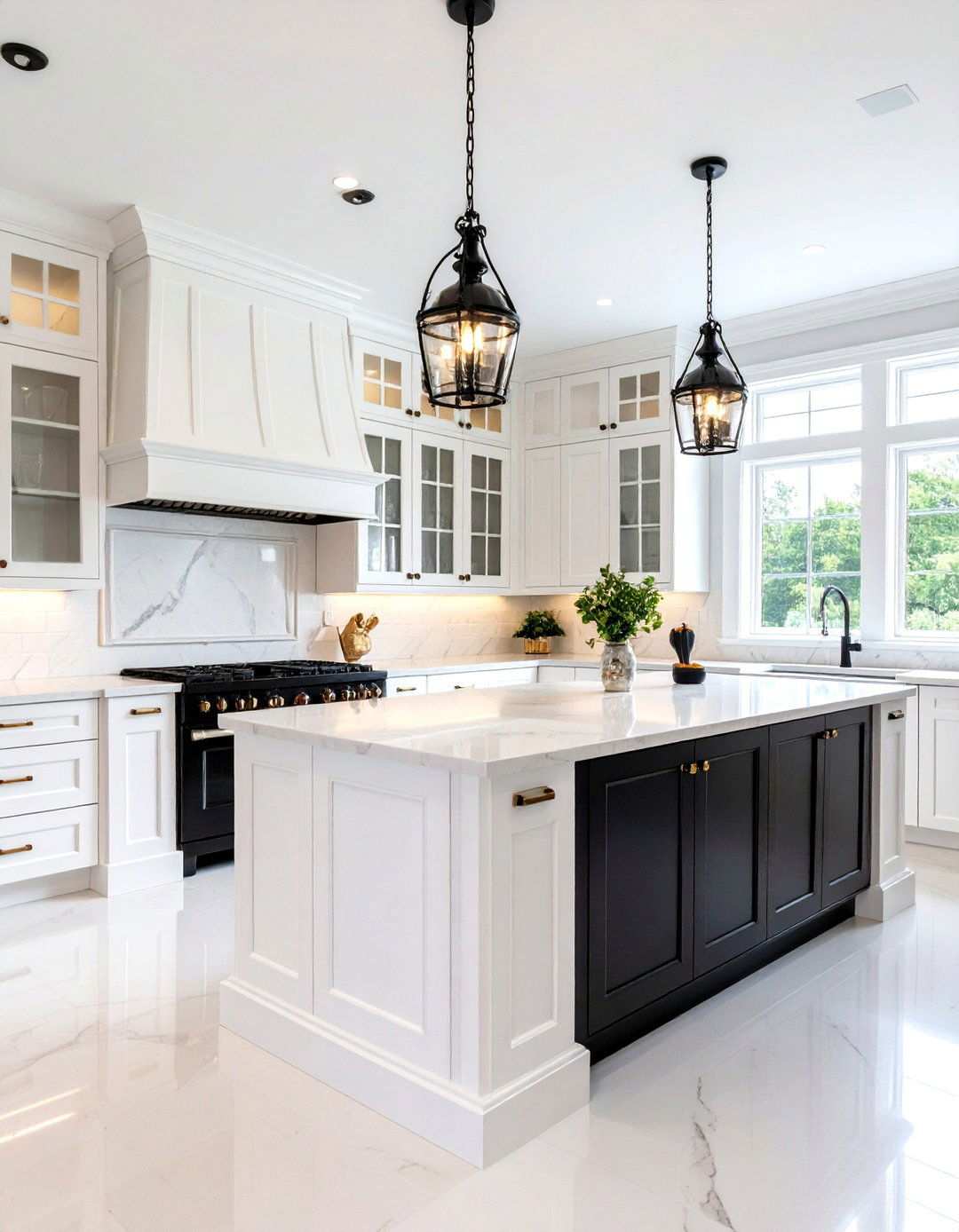 Traditional Elegance with Crown Molding - 24 White Kitchen with Black Appliances Ideas