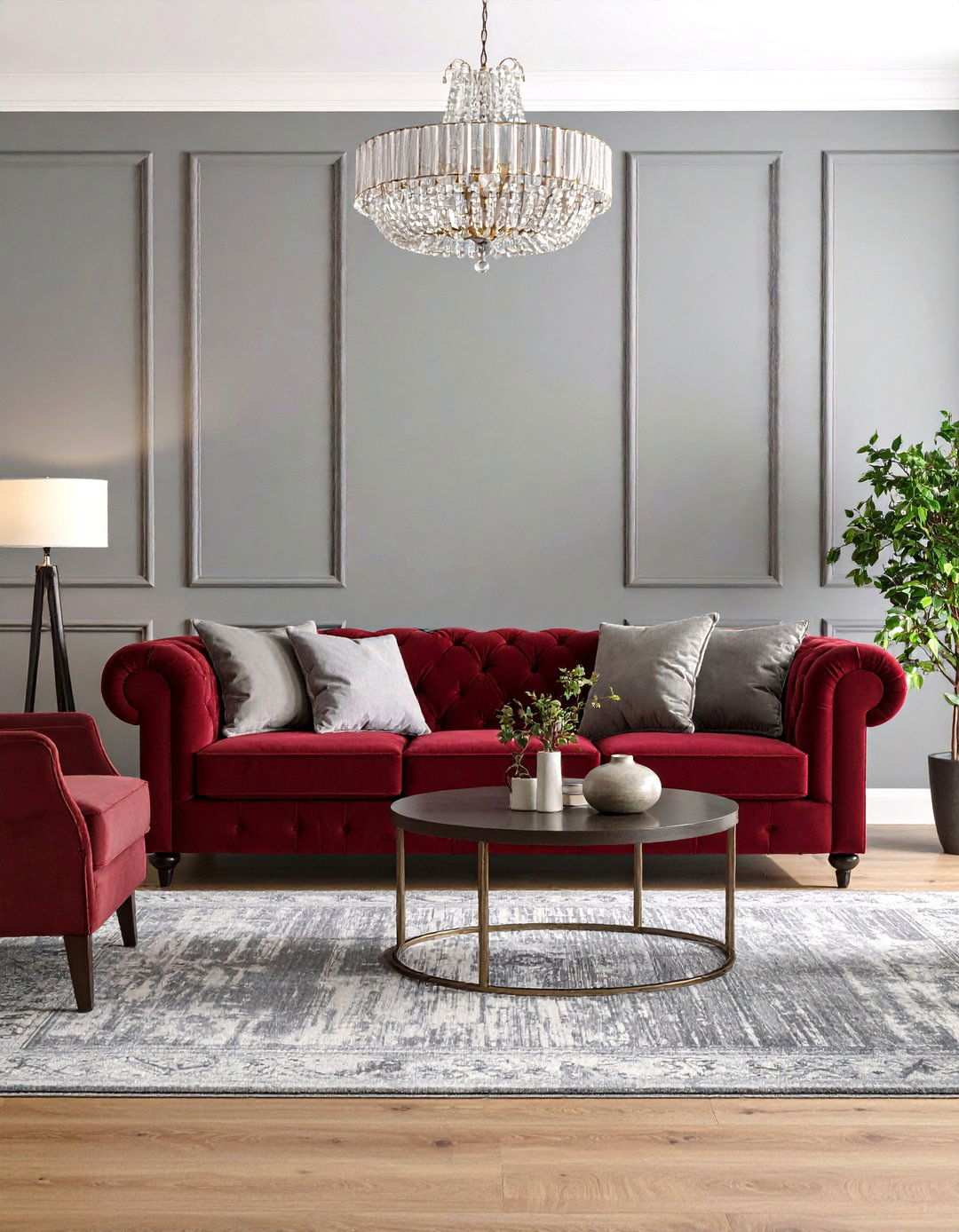 Traditional Elegant Burgundy and Silver Living Room - 24 Red and Grey Living Room Ideas