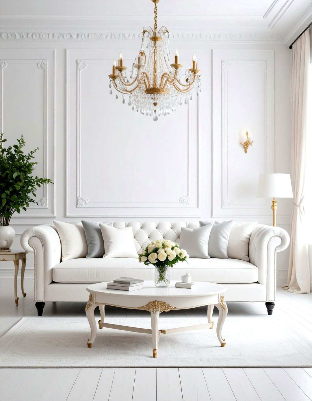 Traditional Elegant White Living Room - 24 White Living Room Ideas